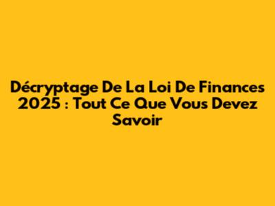 Décryptage De La Loi De Finances 2025 : Tout Ce Que Vous Devez Savoir